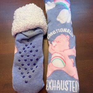 Fuzzy Care Bears socks with grips on bottom